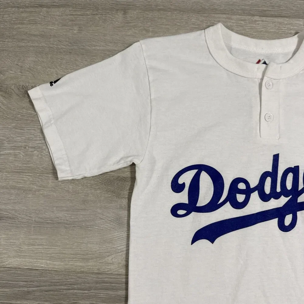 Los Angeles Dodgers Shirt Majestic Men’s Small White Henley MLB Baseball